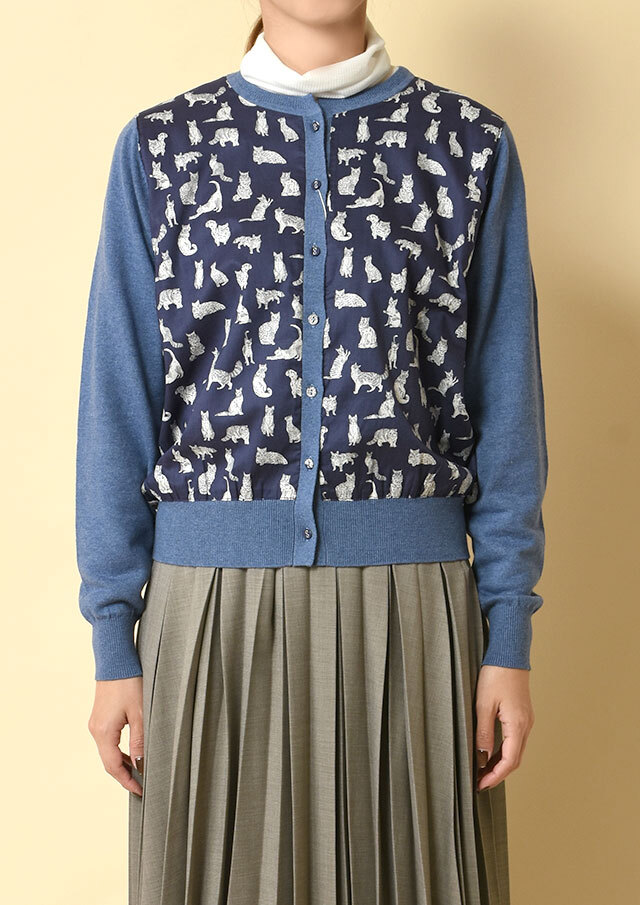 コットンカシミヤフロントリバティクルーネックカーディガン