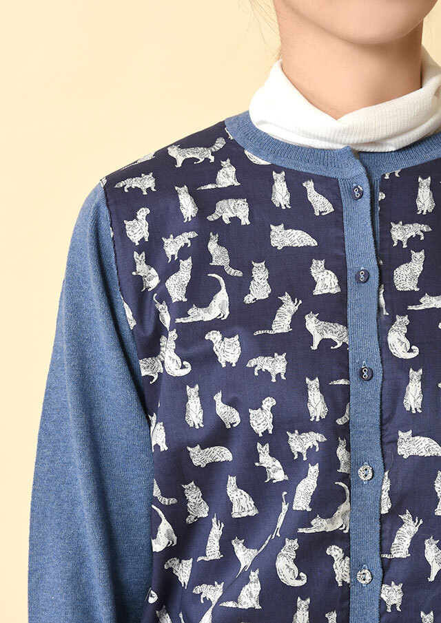 コットンカシミヤフロントリバティクルーネックカーディガン