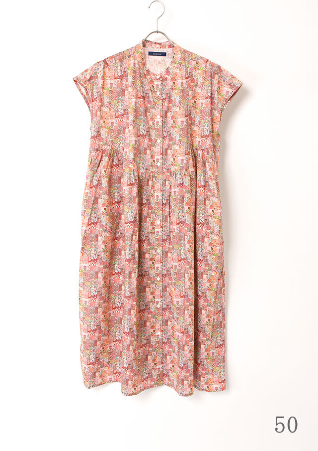 Hampstead リバティプリント フレンチスリーブシャツワンピース 花柄 リバティバンドカラーフレンチスリーブシャツワンピース