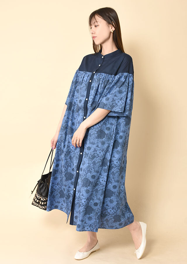 ◆リバティバイカラーフレアスリーブワンピース【H42612968】【26】