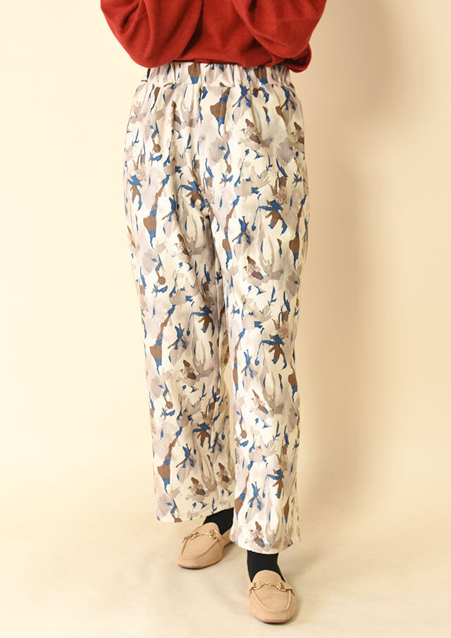 ◇◆ベロアプリントソフトテーパードパンツ【H45303】【80】