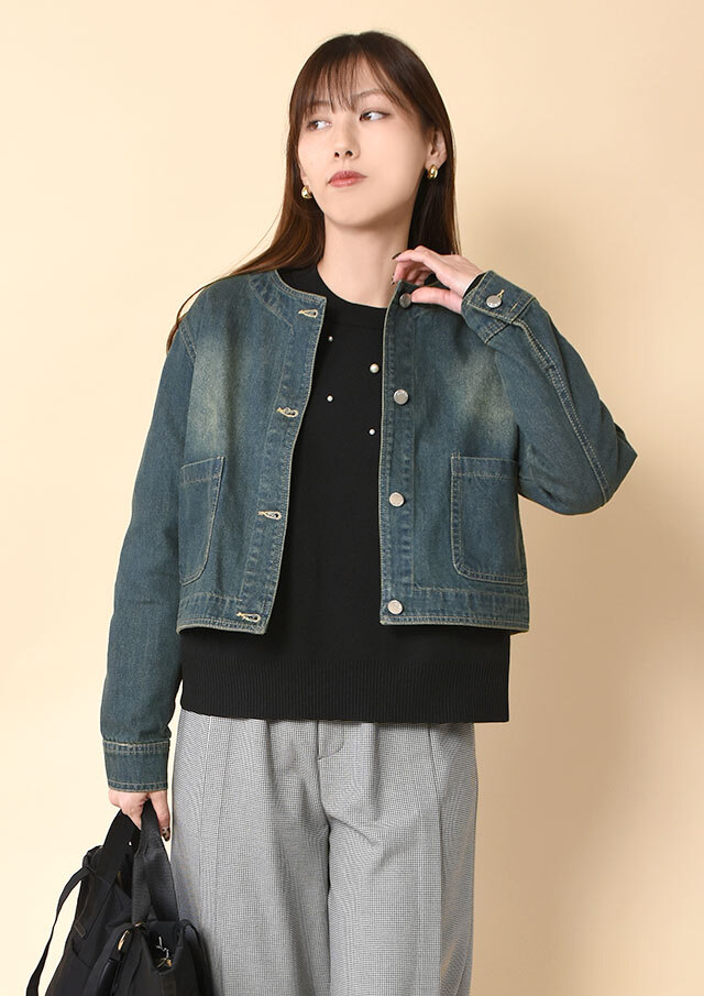 ◆パッチポケットノーカラーデニムジャケット【H48815A】【27】