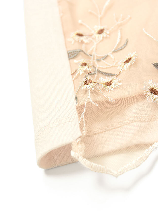 CRESCENT　ハーフノート　プルオーバー　カットソー　異素材切り替え　刺繍 CRESCENT ハーフノート プルオーバー カットソー 異素材切り替え