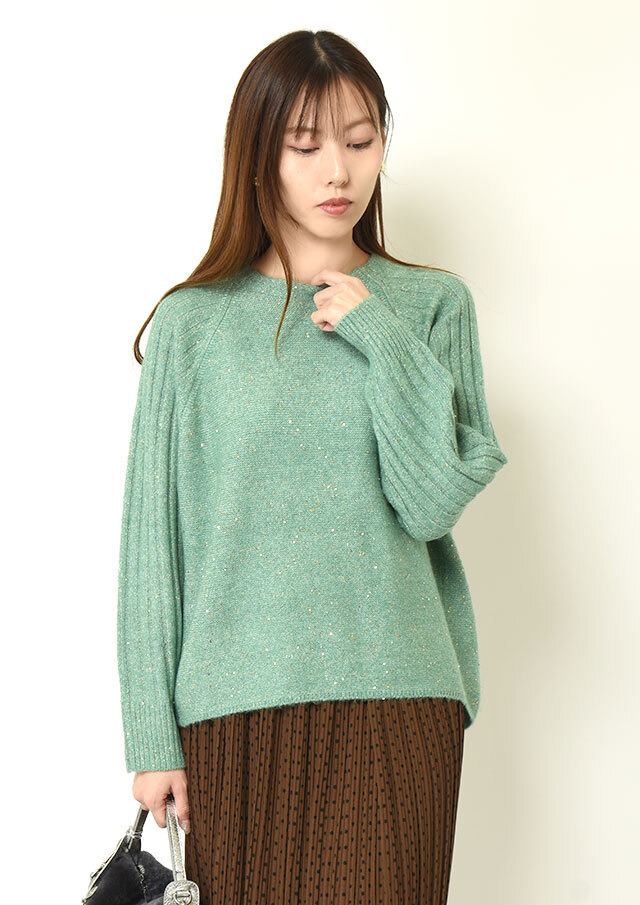 ◇◆スパンコールブレンドラグランスリーブプルオーバーニット【H523844】【26】