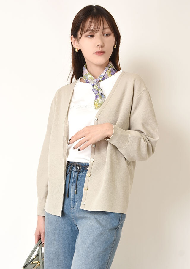 ◆コットンブレンドタイトVネックミドルカーディガン【H523909】【26】