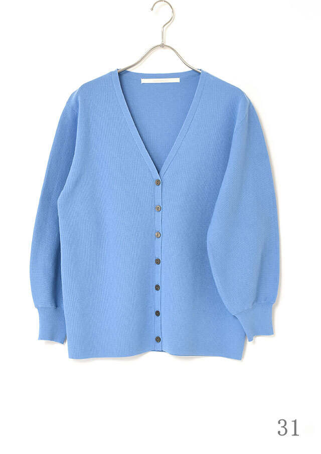 コットンブレンドタイトVネックミドルカーディガン