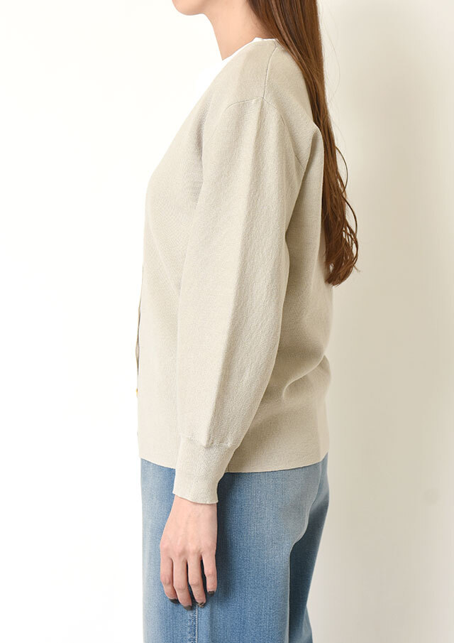 コットンブレンドタイトVネックミドルカーディガン