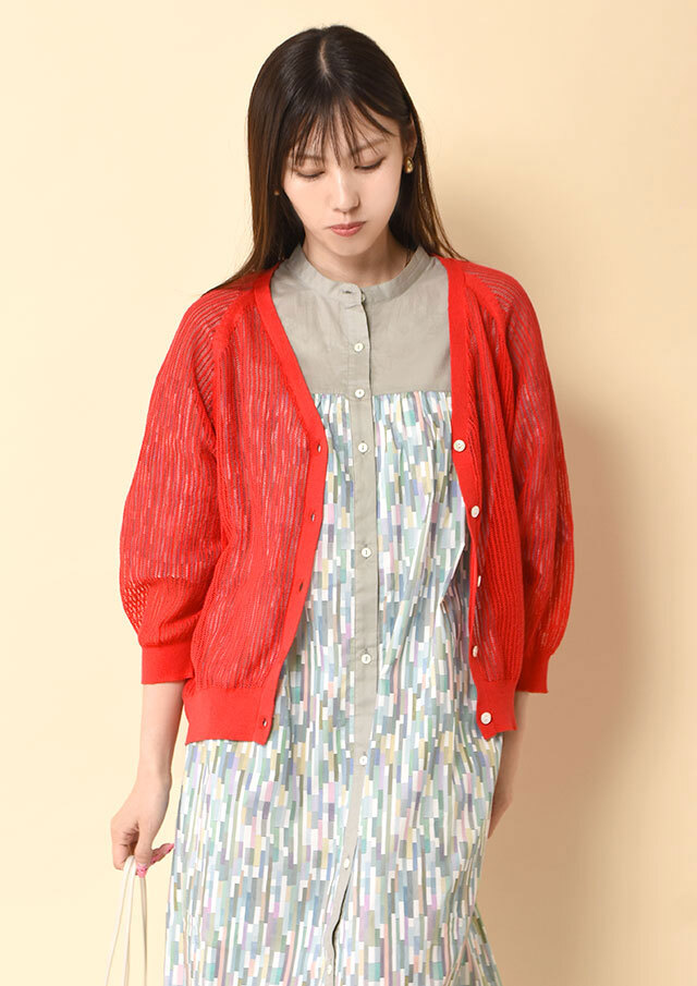 ◆透かし編みラグランスリーブVネックカーディガン【H523918】【26】