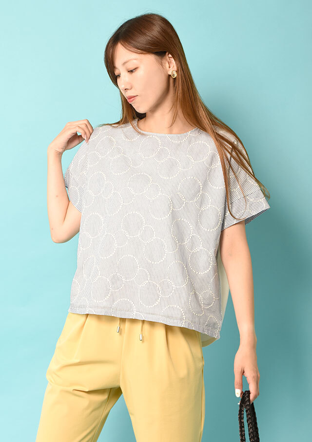 ◇◆フロントストライプサークル刺繍プルオーバーカットソー【H52UT831】【27】