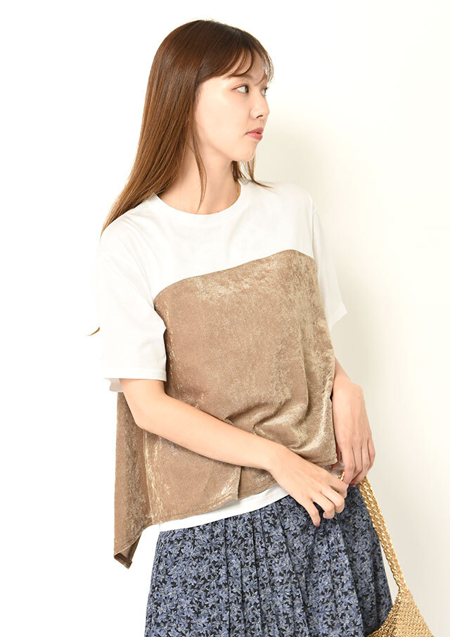 ◆シルケットコットン×シアーベロアデザインTシャツ【H603810】【26】