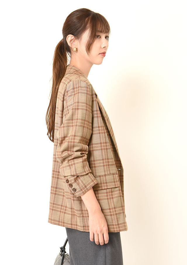テトロンチェックダブルテーラードジャケット