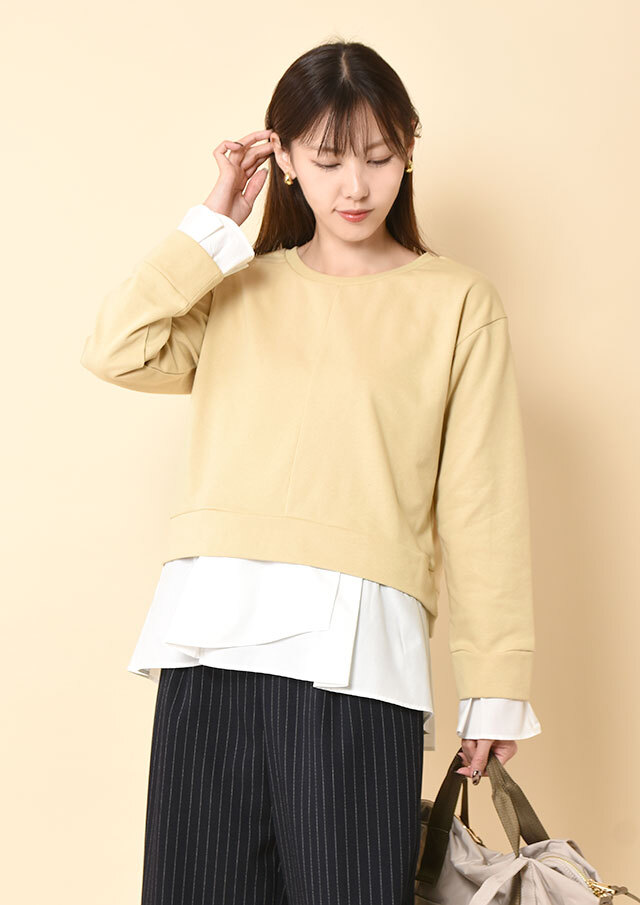 ◆裏毛レイヤード風プルオーバーカットソー【H603905】【26】