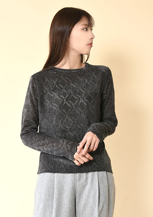 ◆起毛ストレッチレースプルオーバーカットソー【H603909】【26】