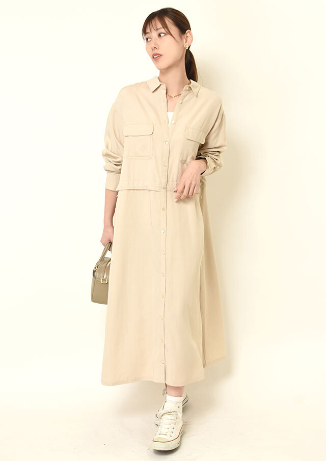 ◆コットンナイロンウエストドロストシャツワンピース【H603948】【26】