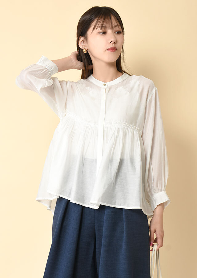 ◆シアーツイルギャザー切替シャツ【H613999】【26】