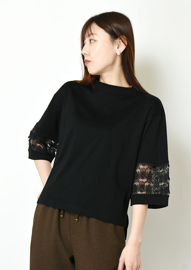 ◆コットン3Dレーススリーブ7分袖プルオーバーカットソー【H61UT062】【27】
