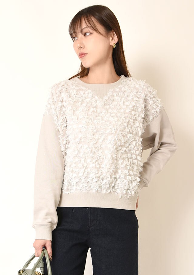 ◆フロントロングシャギージャガードミニ裏毛プルオーバーカットソー【H61UT191】【27】