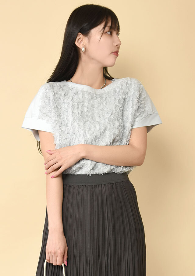 ◆フロントフリルジャガードプルオーバーカットソー【H61UT312】【27】