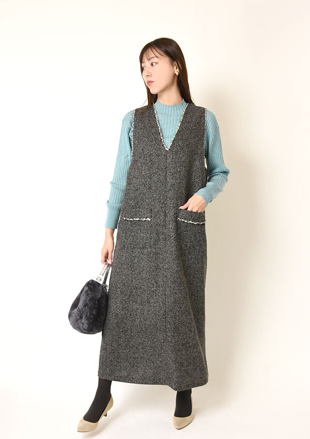 ツイードフリンジ2WAYジャンパースカート