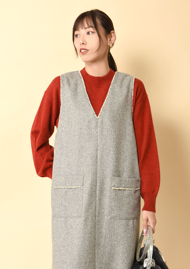 ツイードフリンジ2WAYジャンパースカート
