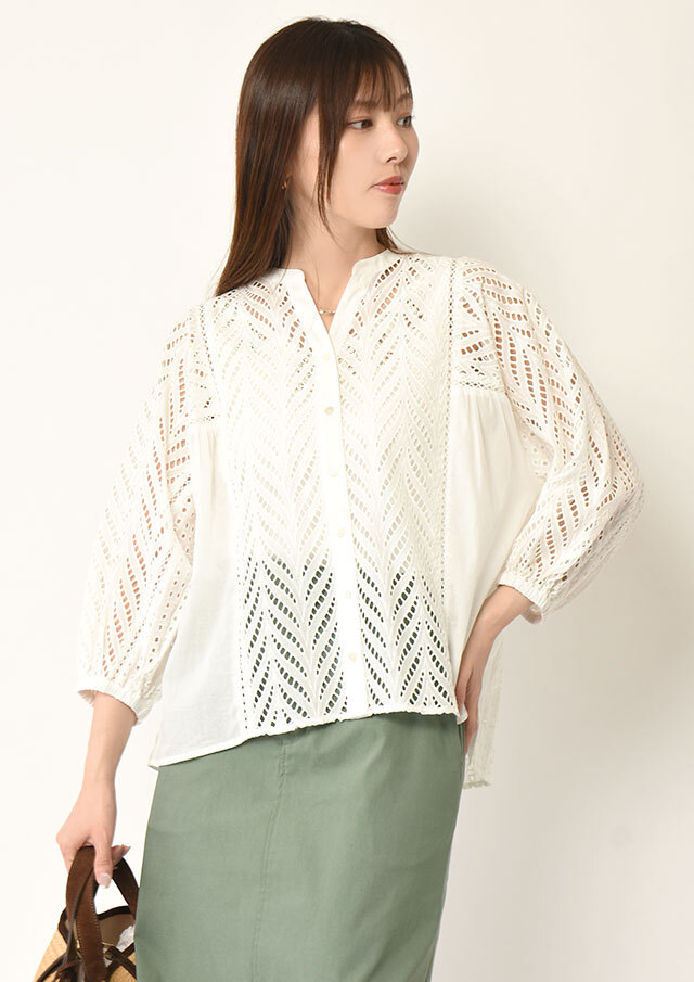 ◆エンブロレースドルマンスリーブシャツ【H623919】【26】