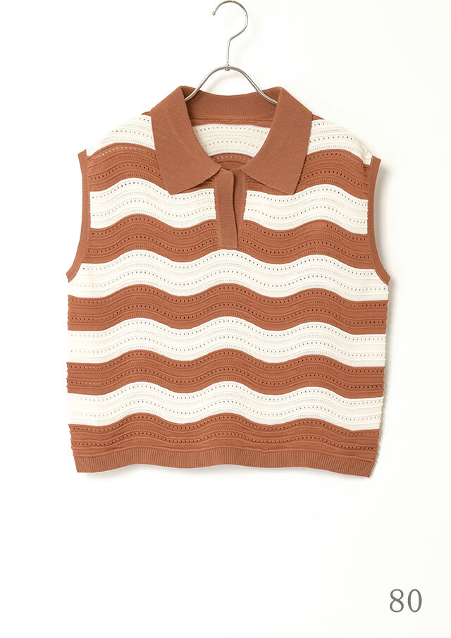 ボーダースキッパーニットポロシャツ