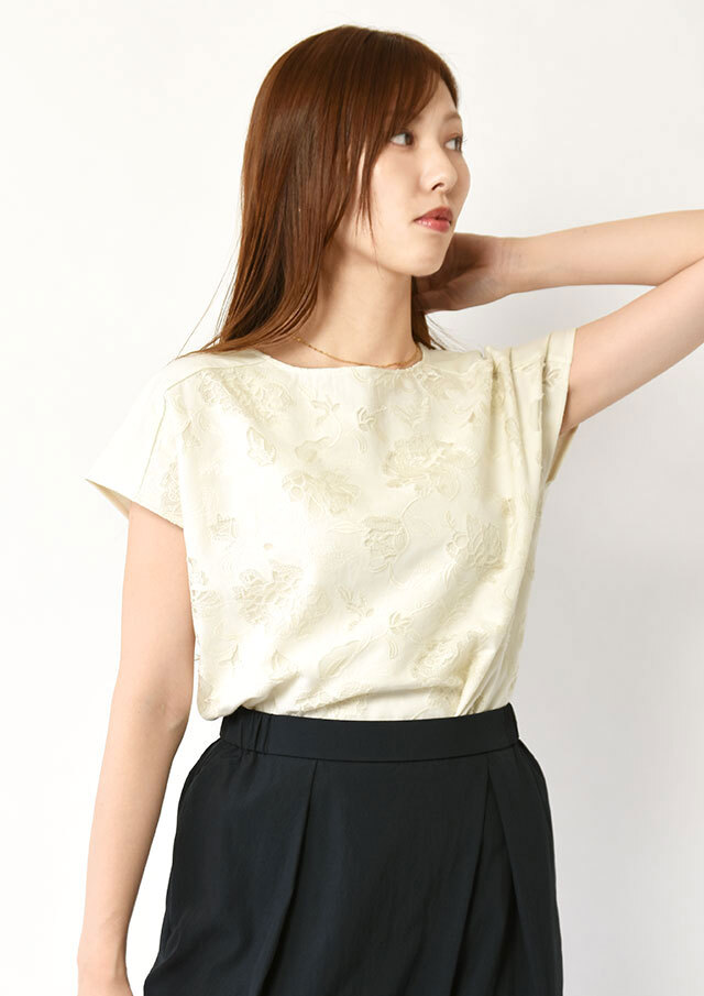 ◆フロント刺繍シアーレースフレンチスリーブプルオーバーカットソー【H62UT501】【27】