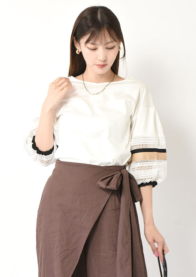 ◆ケミカルレース切替スリーブプルオーバーカットソー【H62UT681】【27】