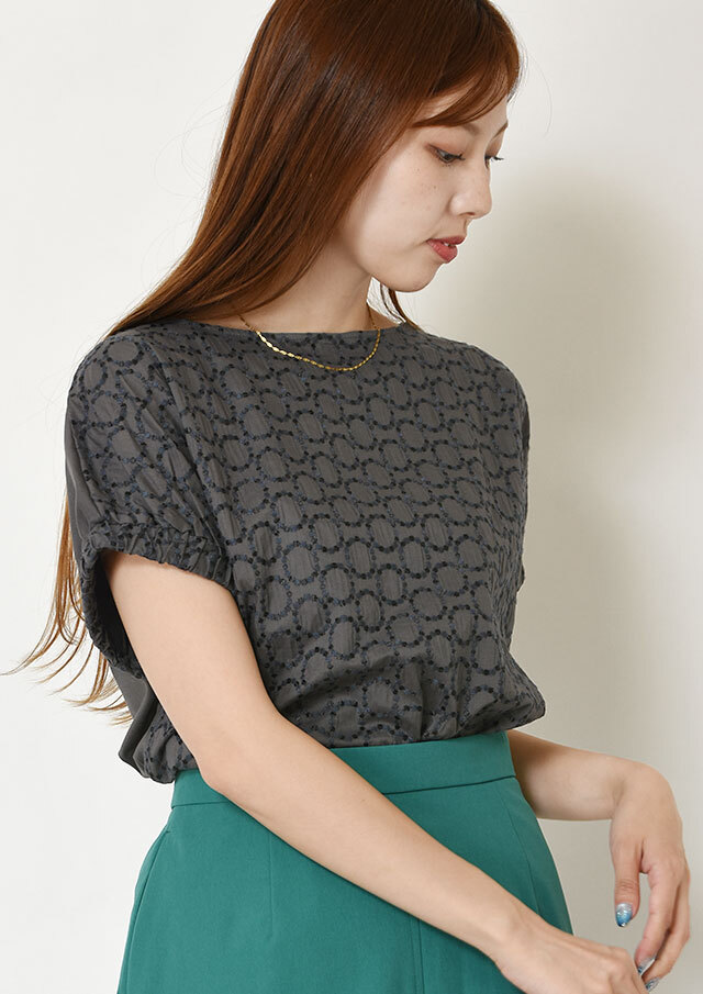 ◆フロントサークル刺繍ゴムスリーブカットソー【H62UT871】【27】