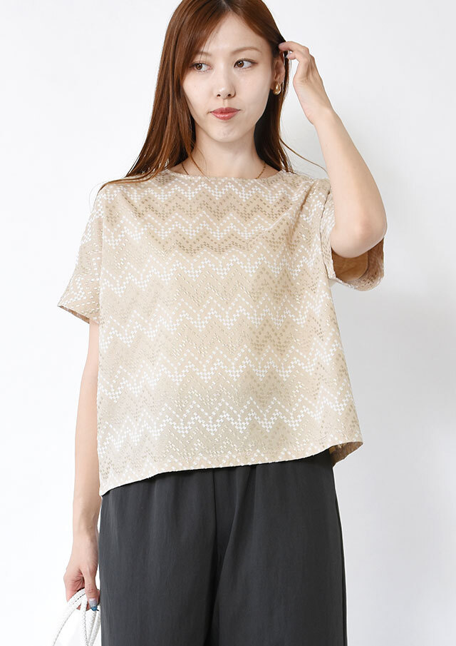 ◆フロントジオメトリック刺繍プルオーバーカットソー【H62UT941】【27】