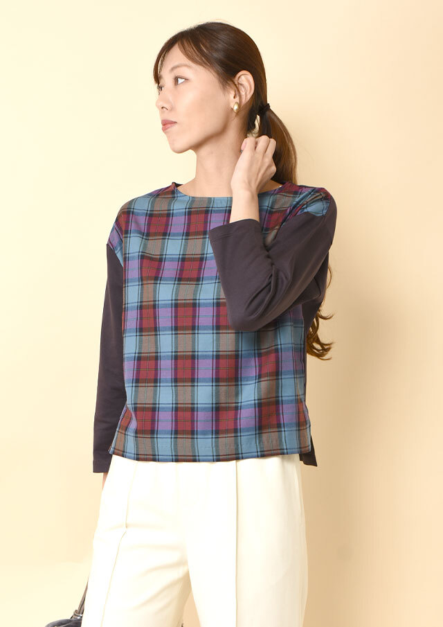 ◆フロントチェックプルオーバーカットソー【H63UT431】【27】