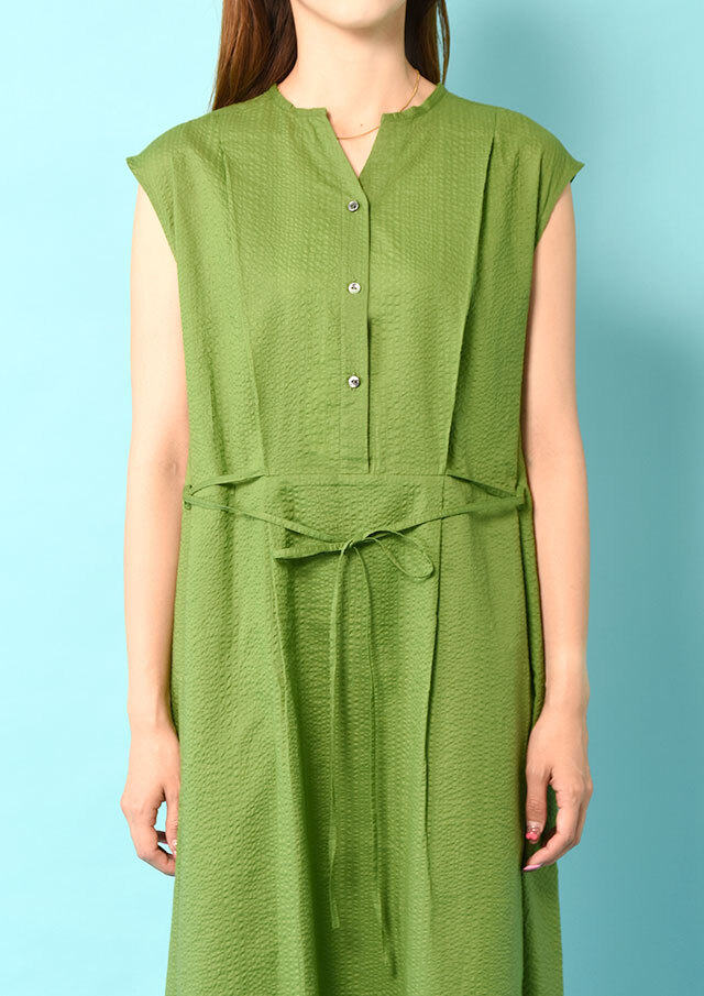 PUERTOプエルト　ワンピース 無地ウエスト切替フレアワンピース