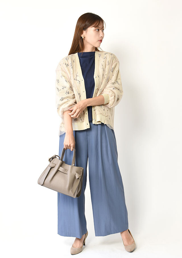 レース×チュールVネックカーディガン