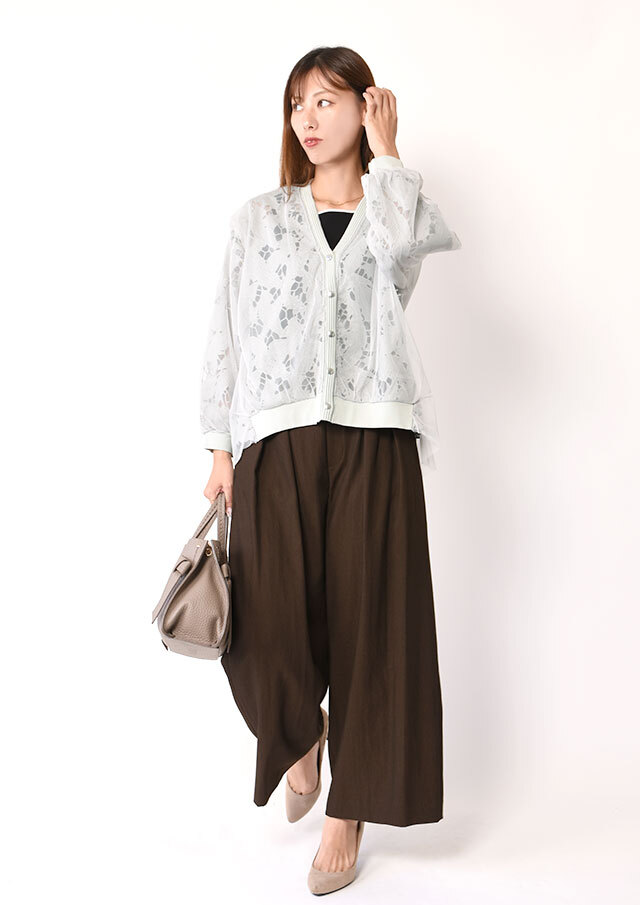 レース×チュールVネックカーディガン