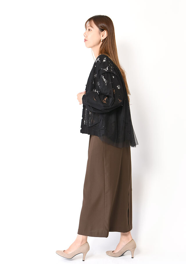 レース×チュールVネックカーディガン