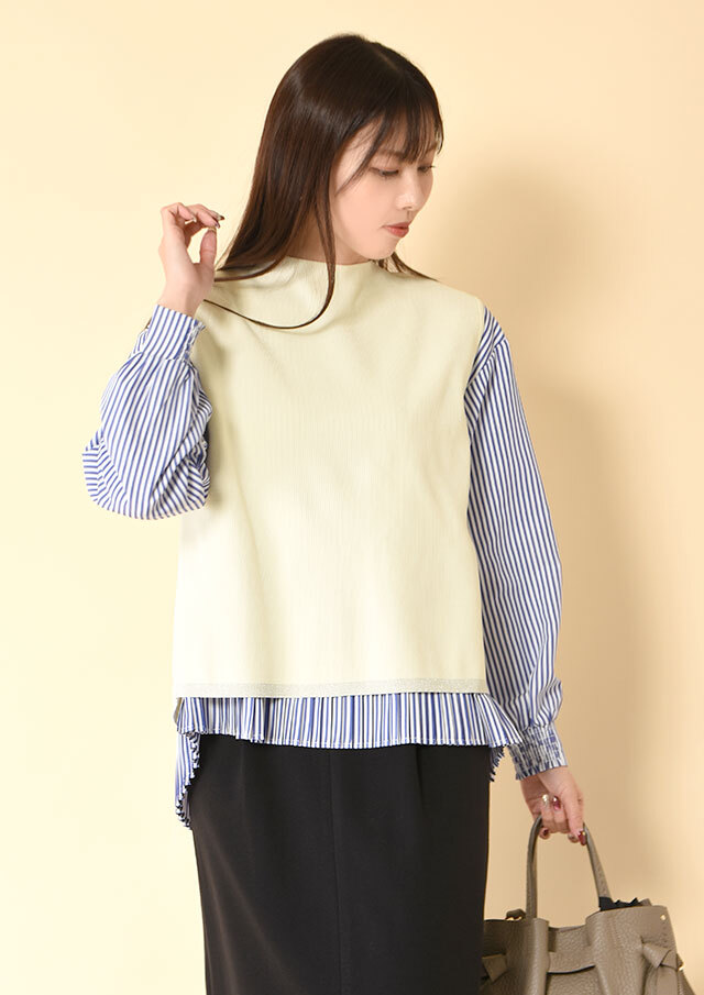 ◆レイヤードニットベスト+プリーツブラウスセット【H733905】【26】