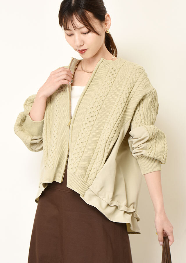 ◆フロントケーブル異素材ドッキングジップブルゾン【H733964】【26】