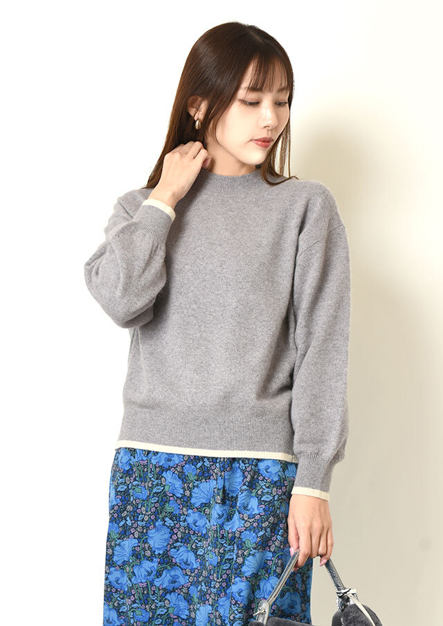 ◆ラクーンブレンド異素材コンビハイネックプルオーバーニット【H743811】【26】