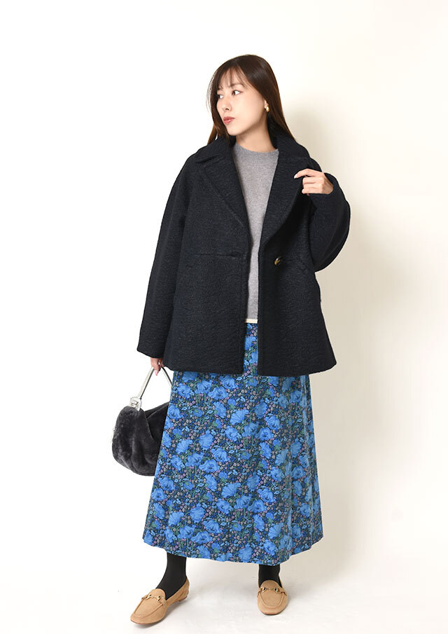 ラクーンブレンド異素材コンビハイネックプルオーバーニット