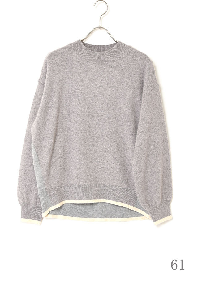 ラクーンブレンド異素材コンビハイネックプルオーバーニット