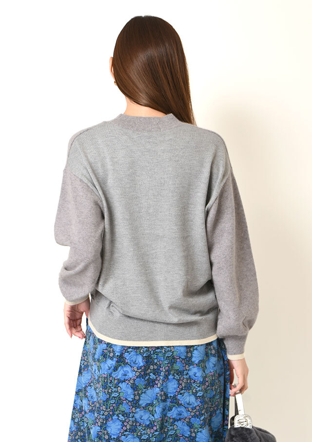 ラクーンブレンド異素材コンビハイネックプルオーバーニット