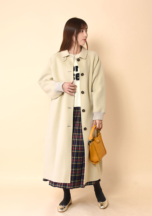 ◇◆ペコラムリブ袖ステンカラーロングコート【H80256726】【27】