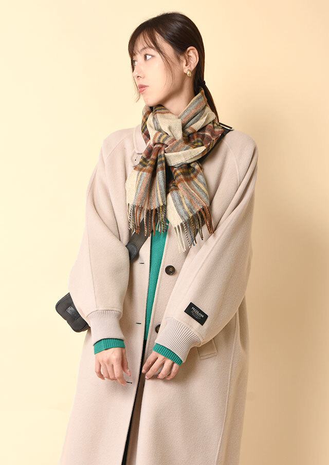 ペコラムリブ袖ステンカラーロングコート