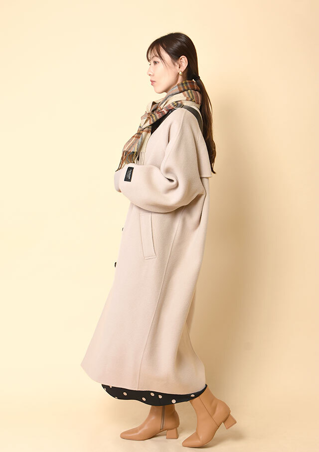 美品✨ Diolem チエキアンラム デミバフミンク ロングコート ベージュ ペコラムリブ袖ステンカラーロングコート