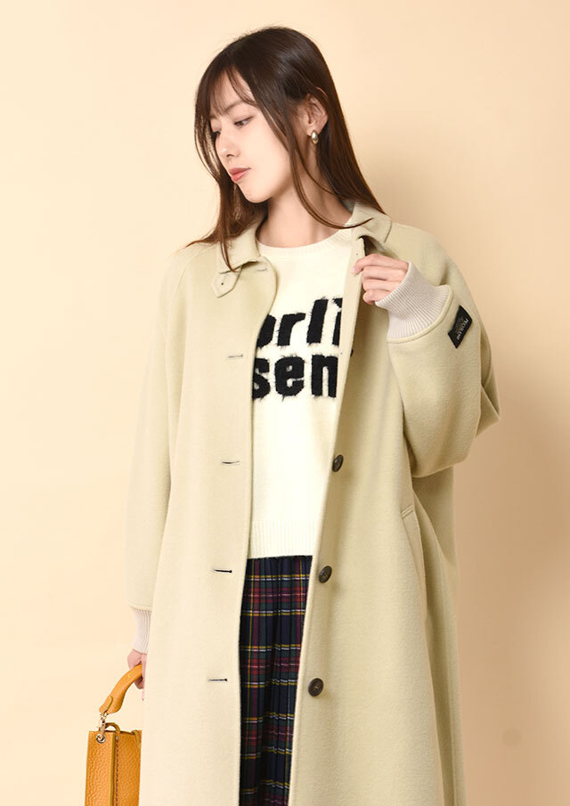 美品✨ Diolem チエキアンラム デミバフミンク ロングコート ベージュ ペコラムリブ袖ステンカラーロングコート