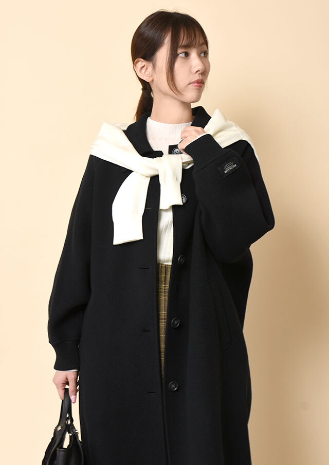 ペコラムリブ袖ステンカラーロングコート