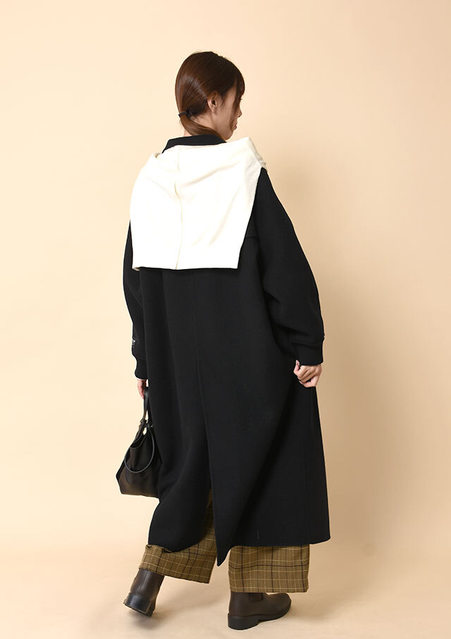ペコラムリブ袖ステンカラーロングコート