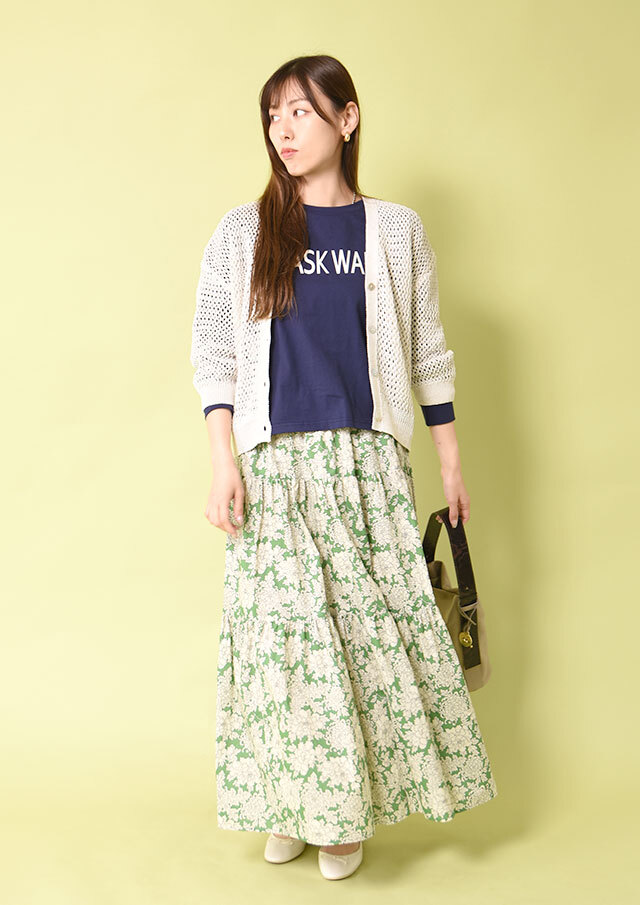 コットンリネンメッシュVネックカーディガン