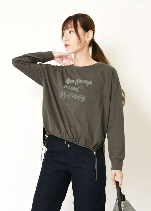 ◆コットン天竺ロゴ裾ドロストプルオーバーカットソー【H81447】【26】