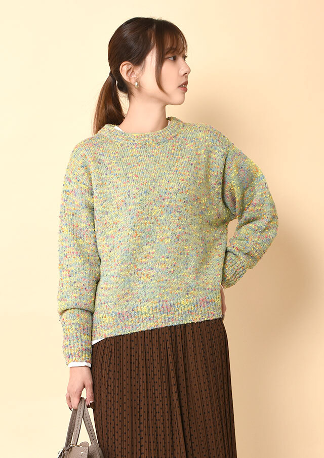 ◆カラーMIXノットヤーンクルーネックプルオーバーニット【H81448】【26】